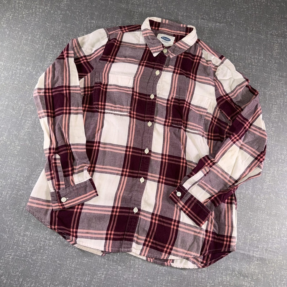 Old Navy Shirt Womens Medium Red Plaid Flannel Long Sleeve Button Up Casual Fall